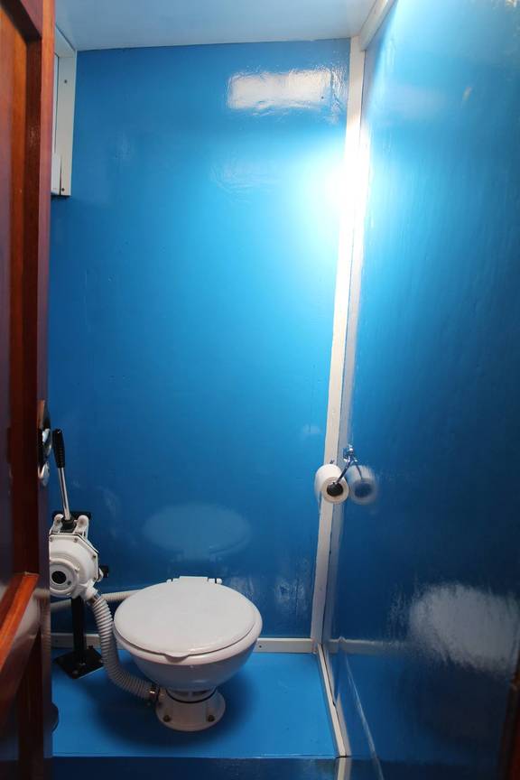 Toilette mit blauen Wänden auf der Anna Trijntje