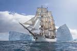 Bark Europa segelt an einem großen Eisberg vorbei