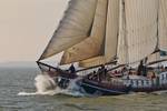 Bug der Eenhoorn schneidet unter Segeln durch die Wellen