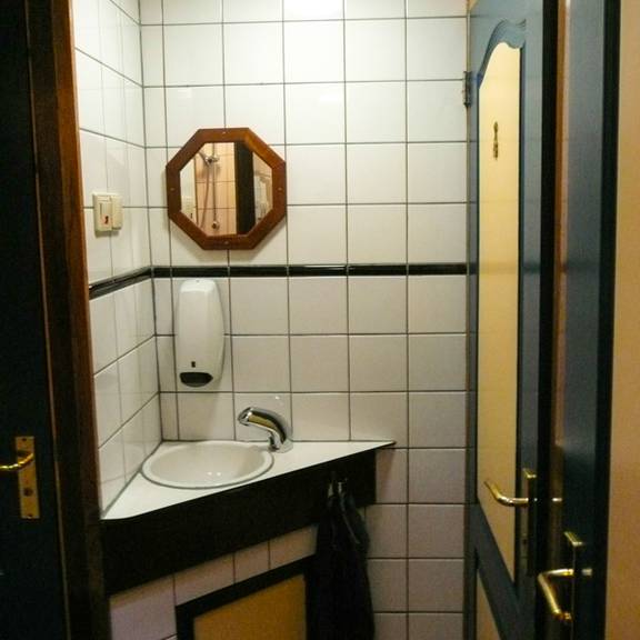 Gefliestes Badezimmer der Gouwzee mit Waschbecken und Dusche