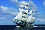 Großsegler Thalassa unter vollen Segeln auf See