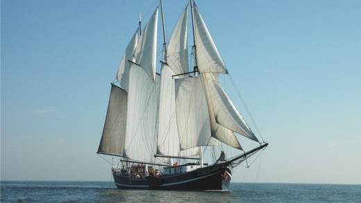 Segelschiff Vrijheid unter vollen Segeln auf offenem Wasser