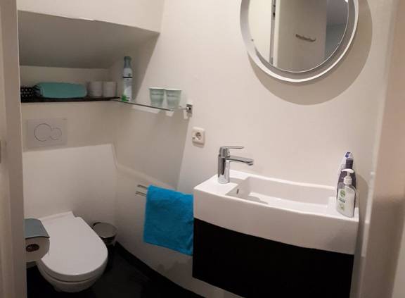 Badezimmer der Wilhelmina mit Toilette und Waschbecken